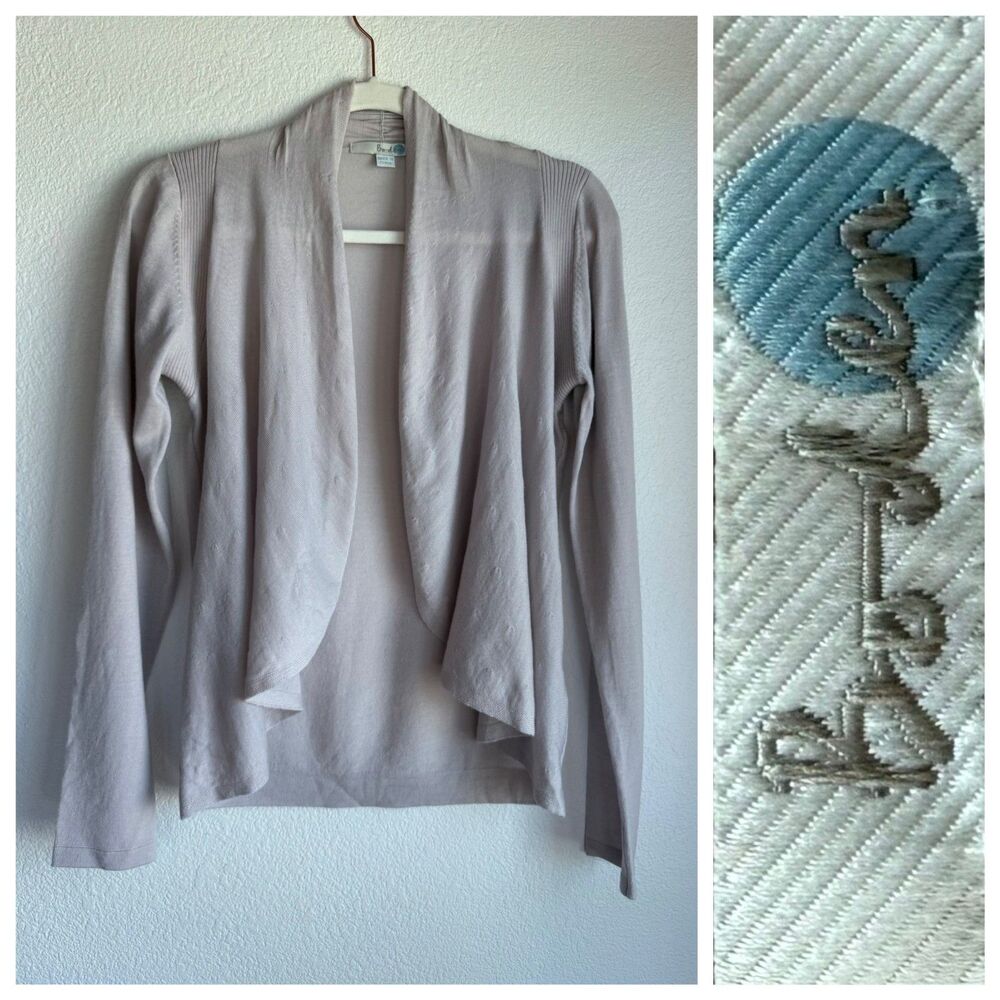 Boden Womens Super Fine Knit Wool Pointelle Open Drape Cardigan in Grey Lavender